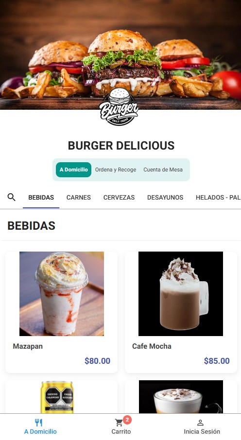 Tienda en línea real de Burger Delicious hecha con Corntech